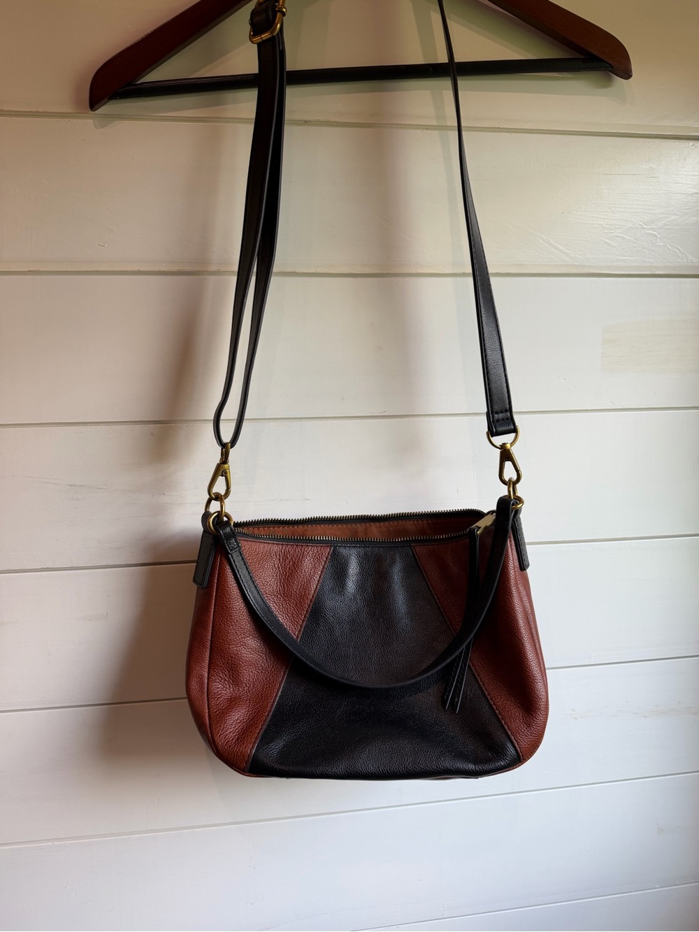 Fossil Two-Tone Brown and Black Leather Crossbody